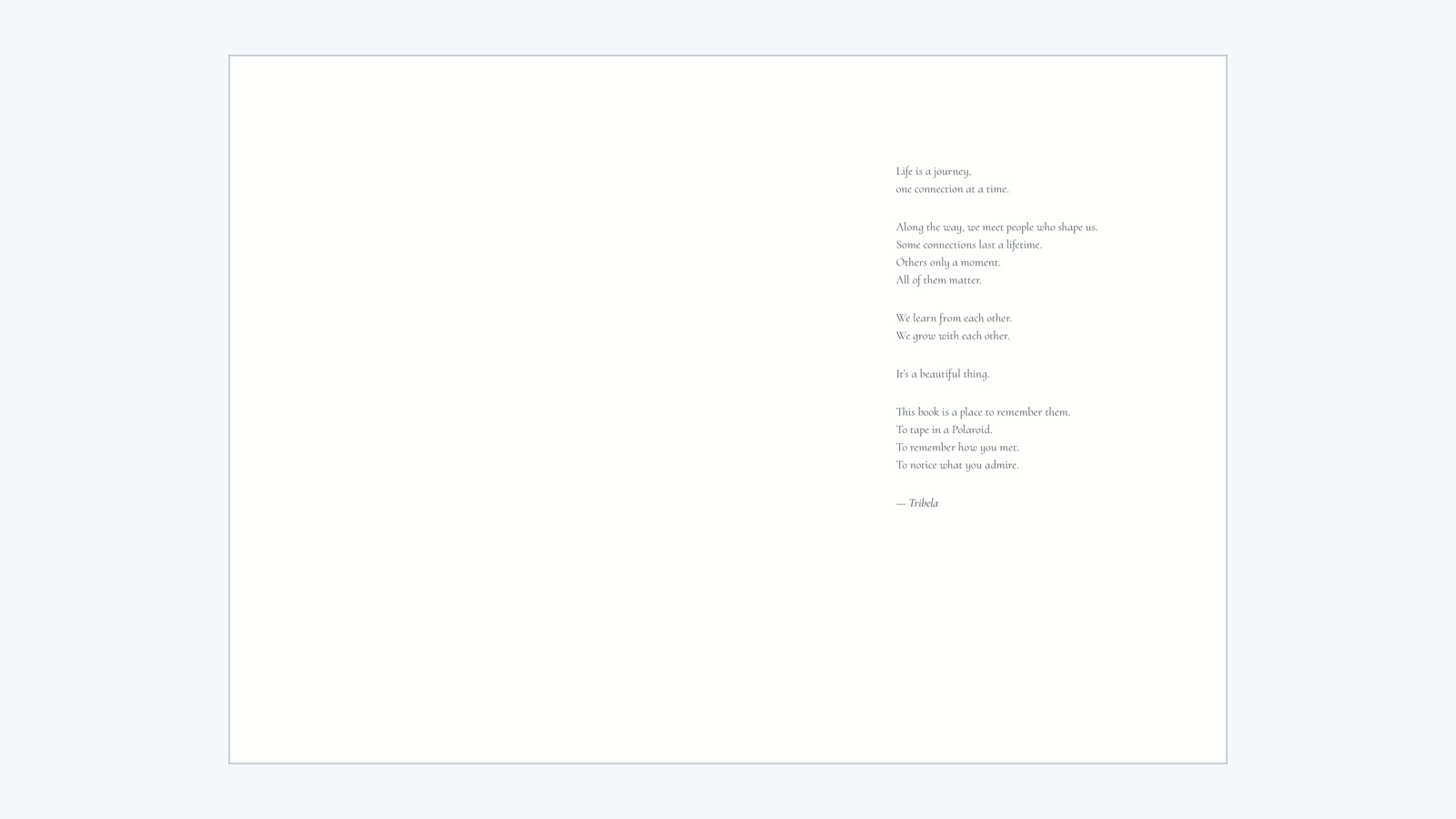 Opening spread of The Connection Book