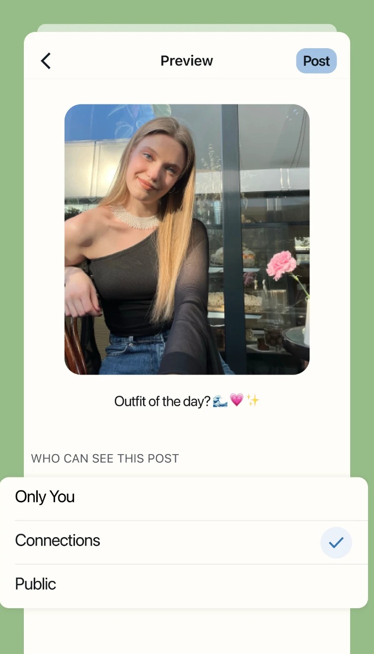 Choosing the audience for a post in Tribela